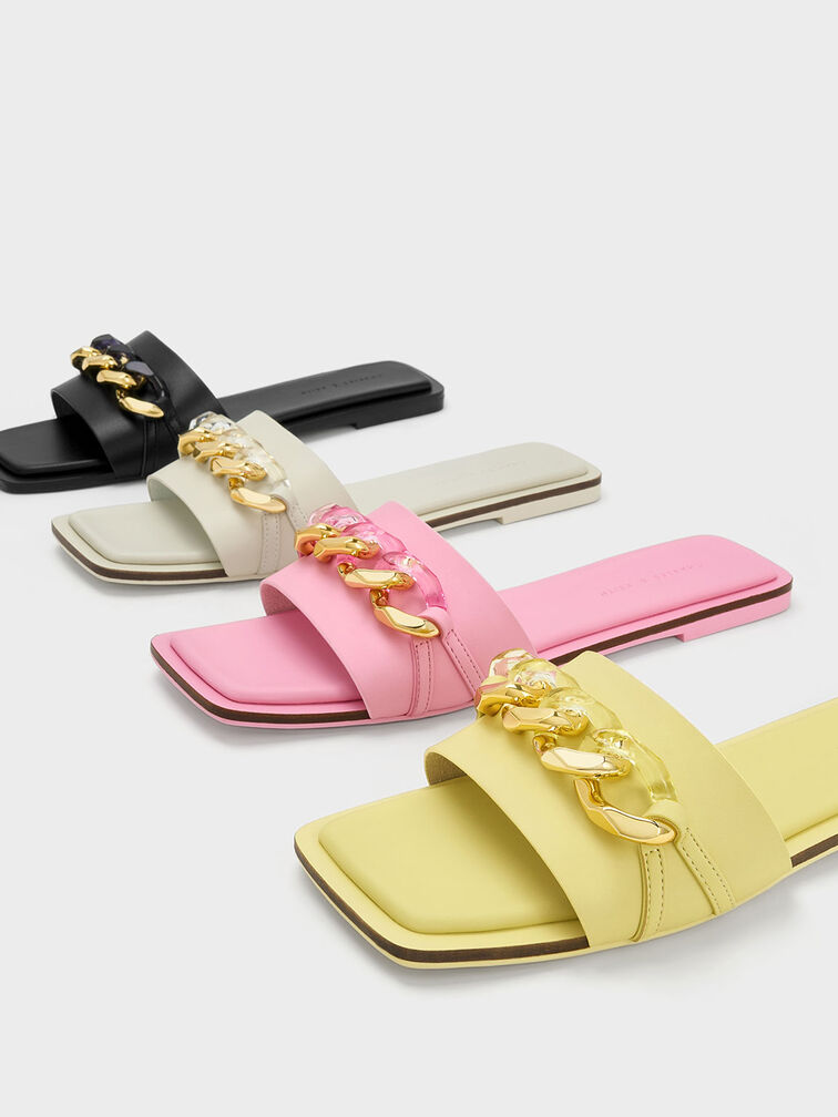 Chunky Chain-Link Slide Sandals, Pink, hi-res