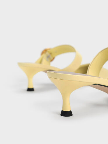 Buckled Strap Spool Heel Mules, Yellow, hi-res