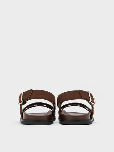 Faux Suede Grommet Crossover Slingback Sandals, Dark Brown Textured, hi-res