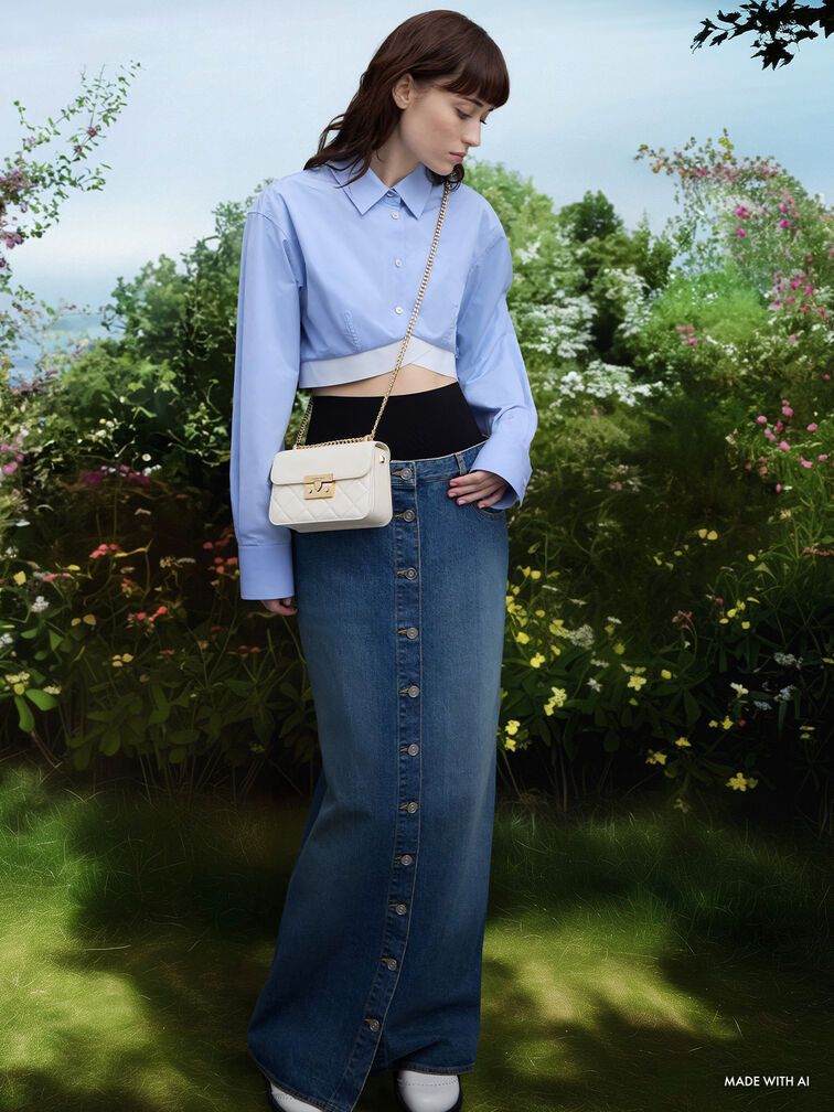 Alva Quilted Chain-Handle Bag, Cream, hi-res