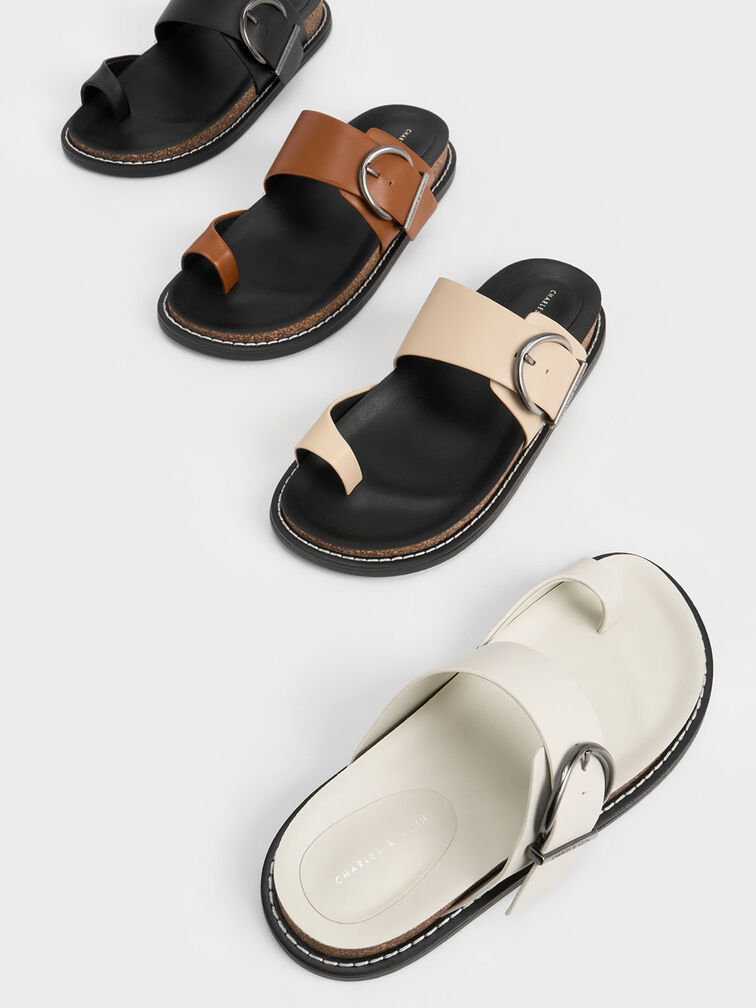 Metallic Buckle Toe-Ring Sandals, Sand, hi-res