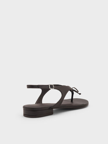Bow Slingback Thong Sandals, Dark Brown, hi-res