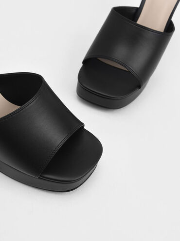 Platform Block Heel Mules, Black, hi-res