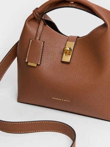 Chance Recycled Leather Turn-Lock Bucket Bag, Chocolate, hi-res