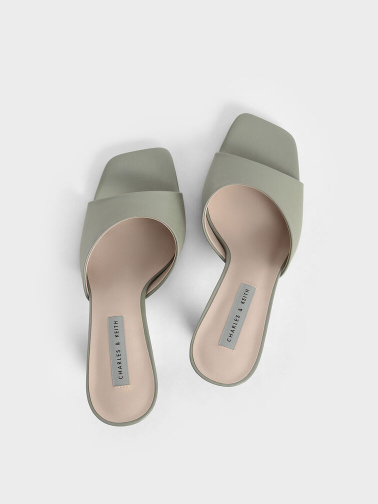Square Toe Heeled Mules, Sage Green, hi-res