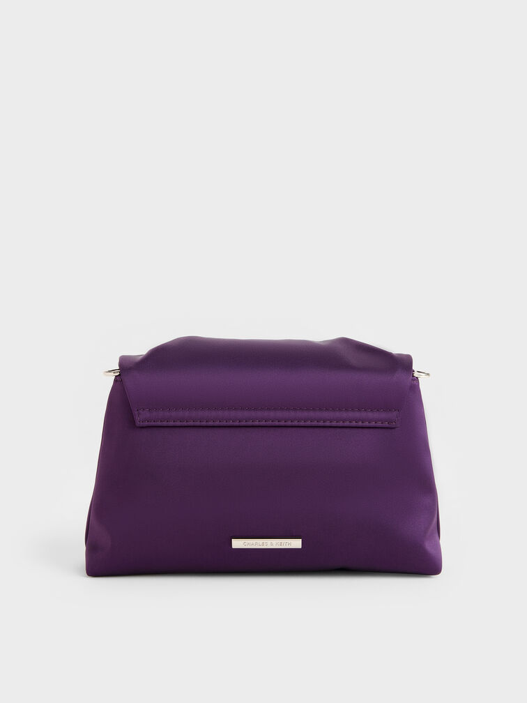 Judie Satin Crystal-Buckle Ruched Clutch Bag, Night Violet, hi-res