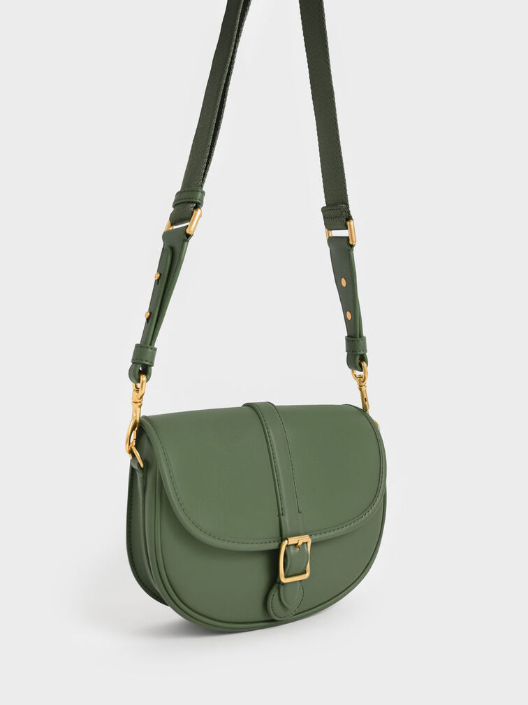 Flora Belted Saddle Bag, Dark Green, hi-res