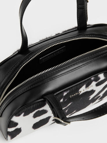 Vega Furry Cow-Print Elongated Bowling Bag, Multi, hi-res