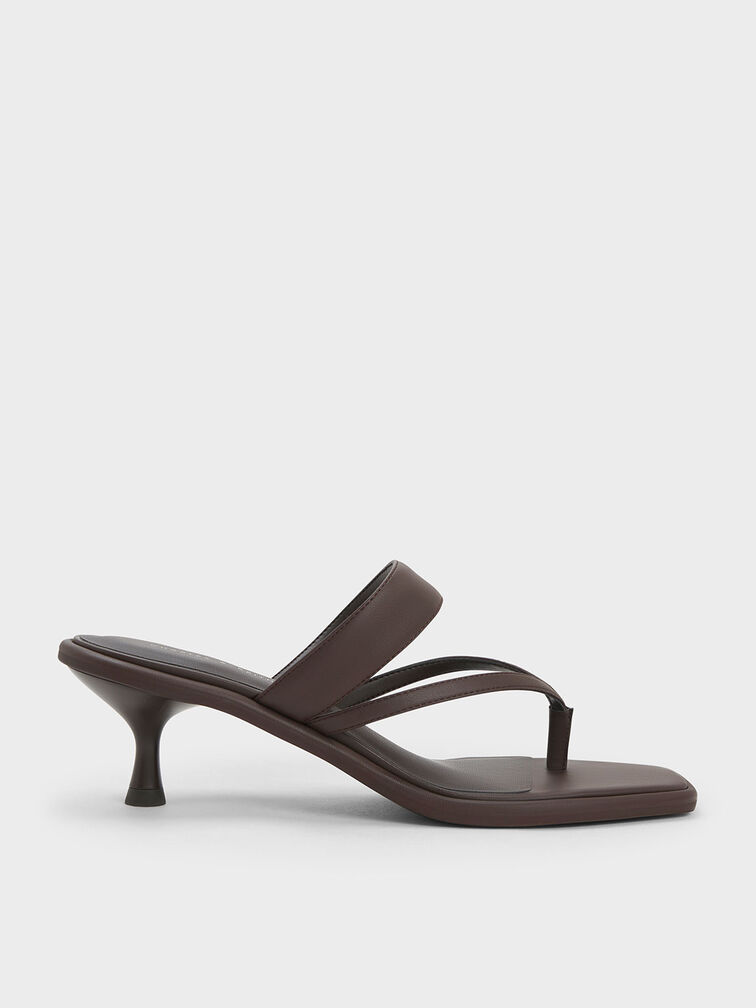 Spool Heel Thong Sandals, Brown, hi-res