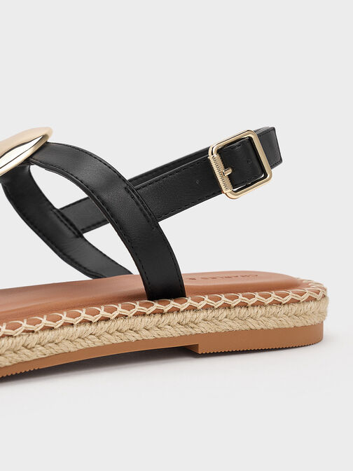 Metallic Oval Espadrille Sandals, Black, hi-res