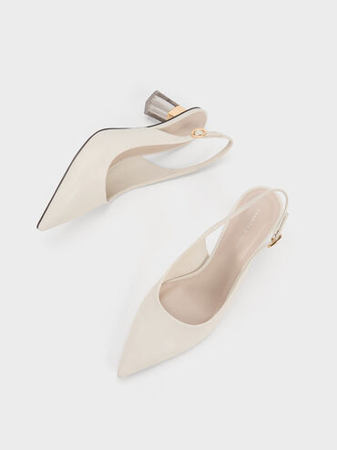 See-Through Trapeze Heel Slingback Pumps, Chalk, hi-res