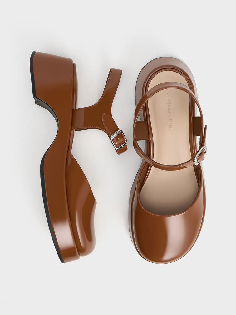 Nerina Ankle-Strap Platform Flats, Brown, hi-res