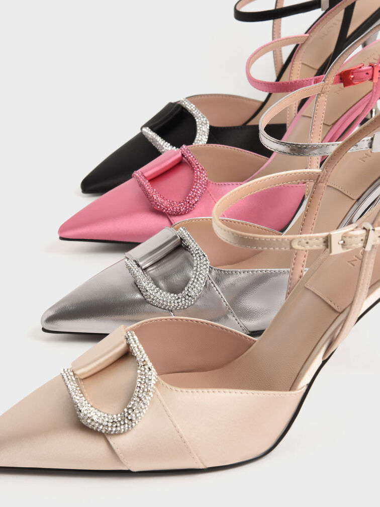 Gabine Gem-Embellished Back Strap Pumps, Coral Pink, hi-res