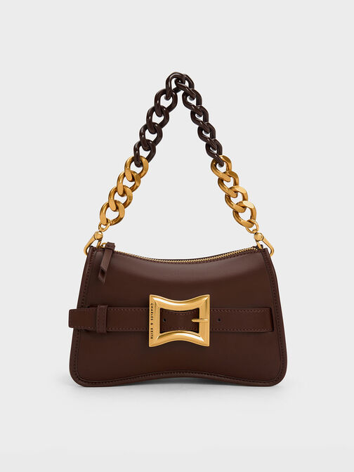 Xanthe Chunky Chain Shoulder Bag, Dark Brown, hi-res
