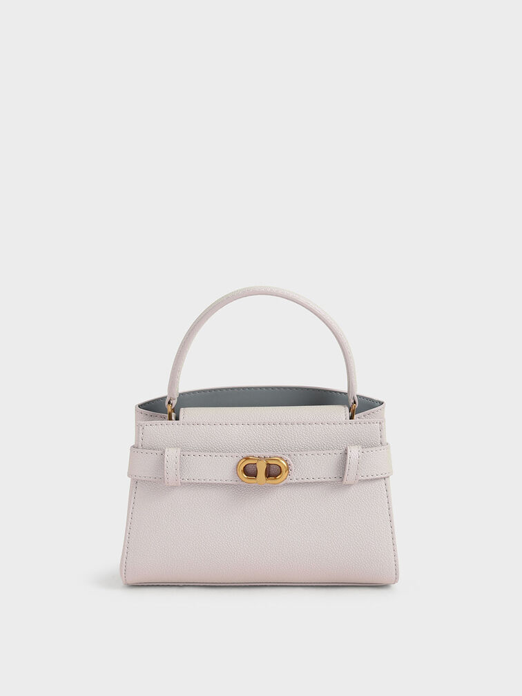 Aubrielle Metallic-Buckle Top Handle Bag, Pearl, hi-res