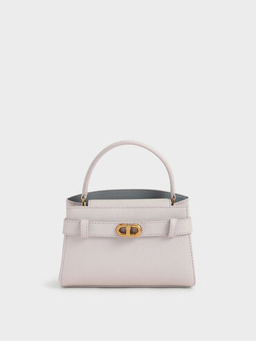 Aubrielle Metallic-Buckle Top Handle Bag, Pearl, hi-res