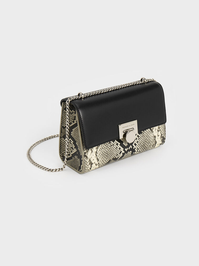 Ebba Snake Print Chain-Strap Bag, Multi, hi-res