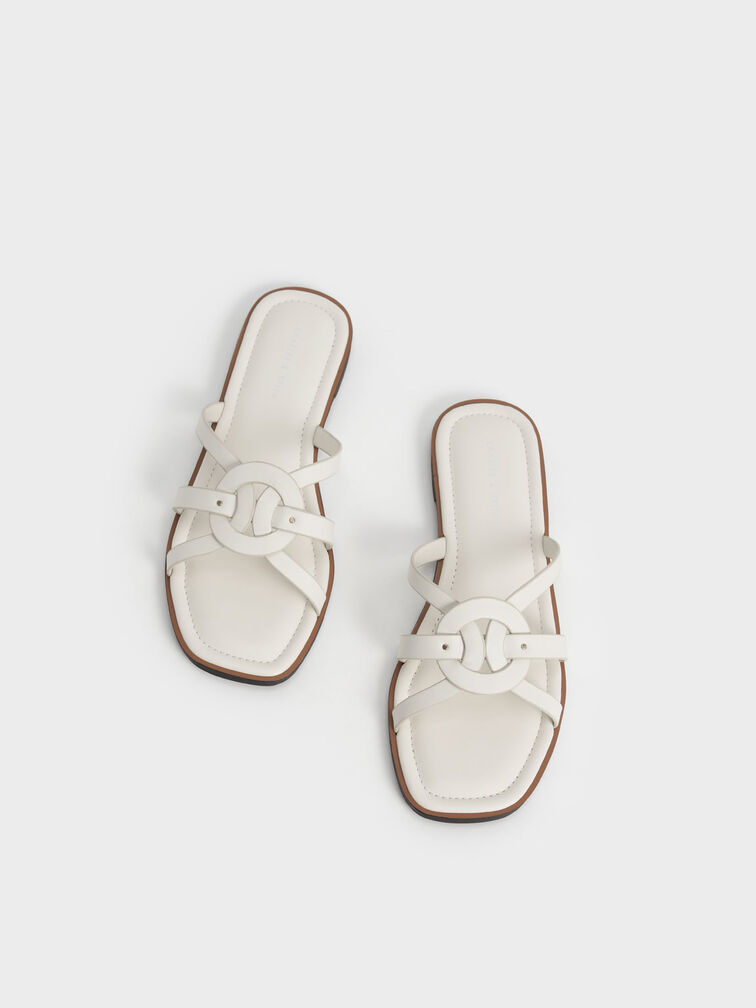 Ring Detail Strappy Flats, Chalk, hi-res