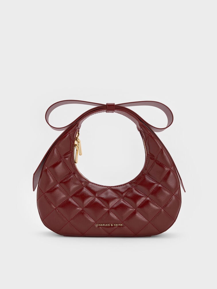 Janie Quilted Bow-Handle Crescent Bag, Burgundy, hi-res
