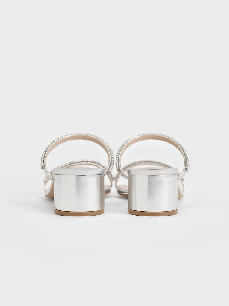 Ambrosia Metallic Gem-Embellished Mules, Silver, hi-res