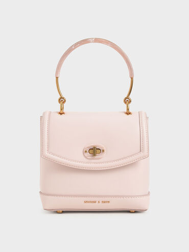 Stone-Embellished Top Handle Bag, Pink, hi-res