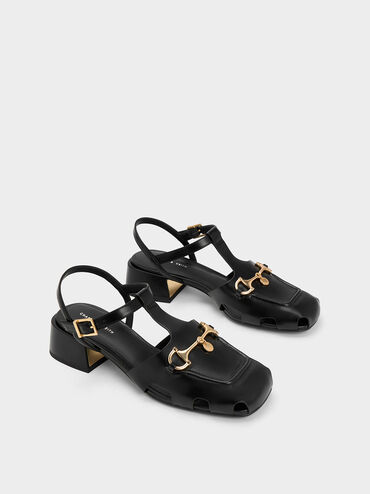Cut-Out T-Bar Pumps, Black, hi-res