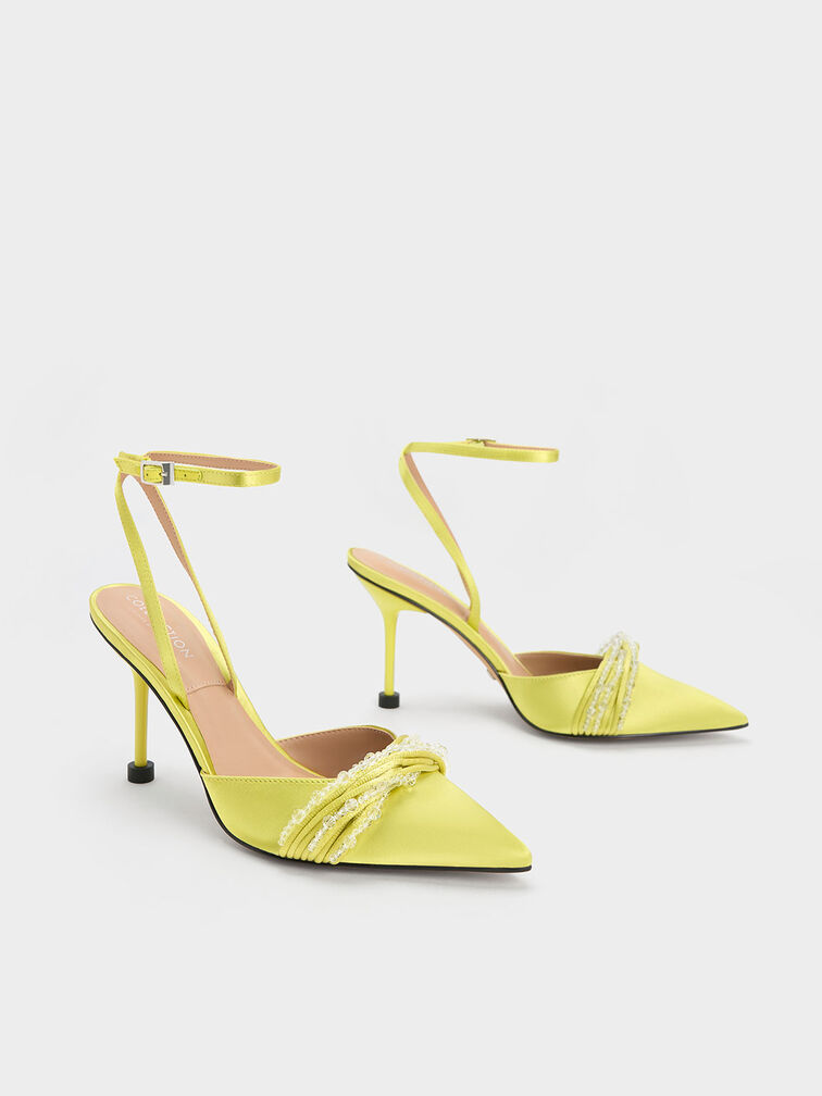 Leda Beaded Recycled Polyester Ankle-Strap Pumps, Lime, hi-res