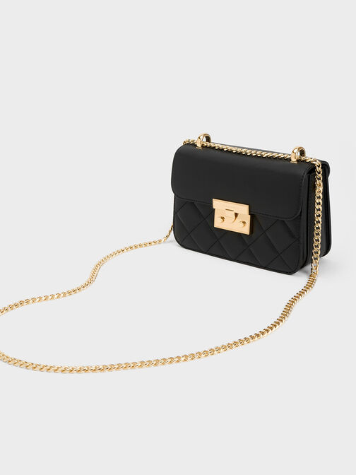Alva Quilted Chain-Handle Bag, Black, hi-res