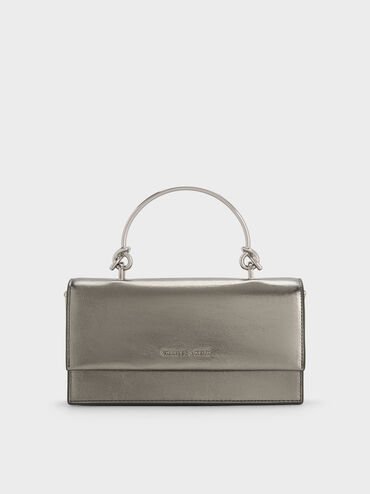 Kristine Metallic Sculptural-Handle Long Wallet, Pewter, hi-res