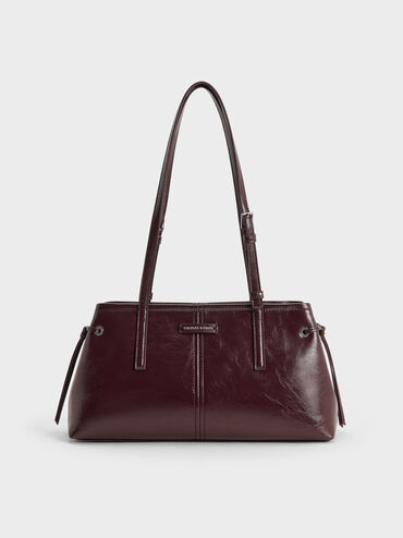 Noane Elongated-Handle Shoulder Bag, Wineberry Red, hi-res