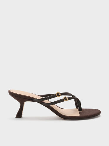 Crosover Toe-Ring Strappy Heels, Dark Brown, hi-res