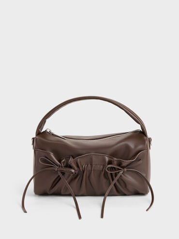 Reese Ruched Bow Top Handle Bag, Espresso Brown, hi-res