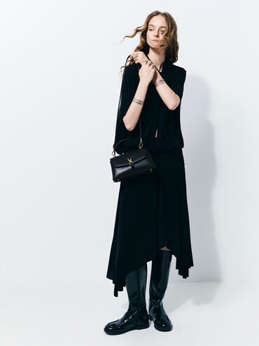 Adalyn Metallic-Buckle Chain-Strap Top Handle Bag, Black, hi-res