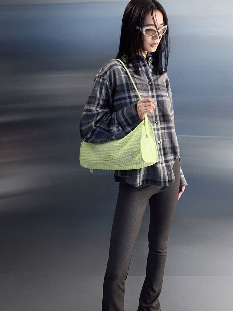 Textured Elongated Shoulder Bag, Zesty Green, hi-res