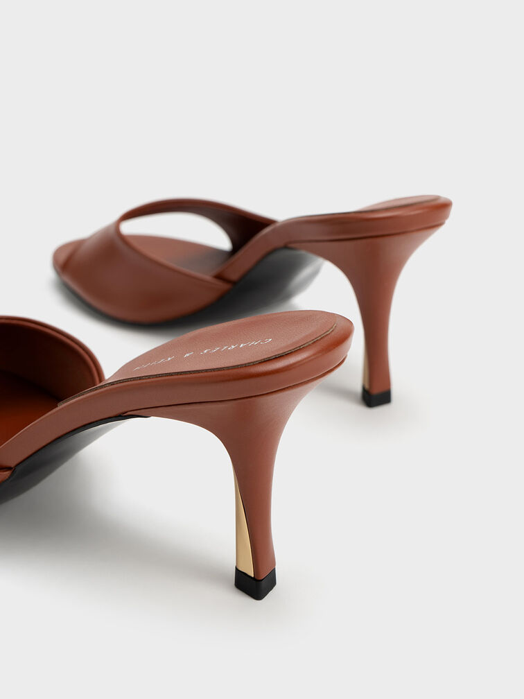 Round-Toe Sculptural Heel Mules, Brown, hi-res