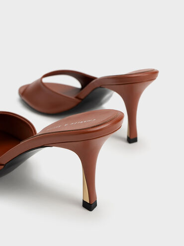 Round-Toe Sculptural Heel Mules, Brown, hi-res