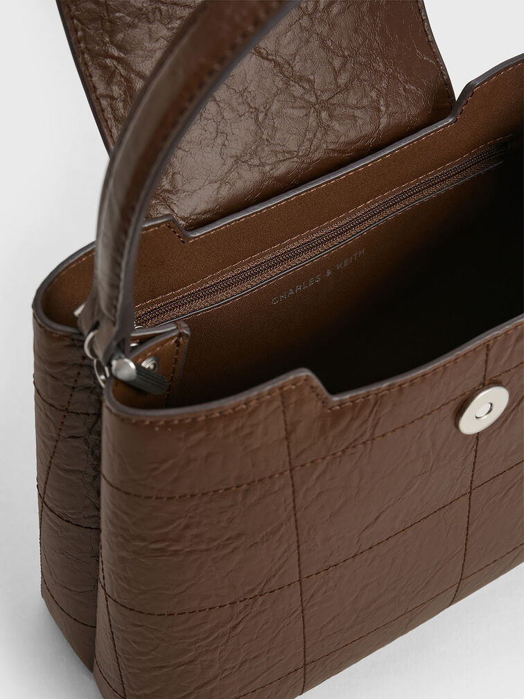 Suki Crinkle-Effect Top Handle Bag, Dark Brown, hi-res