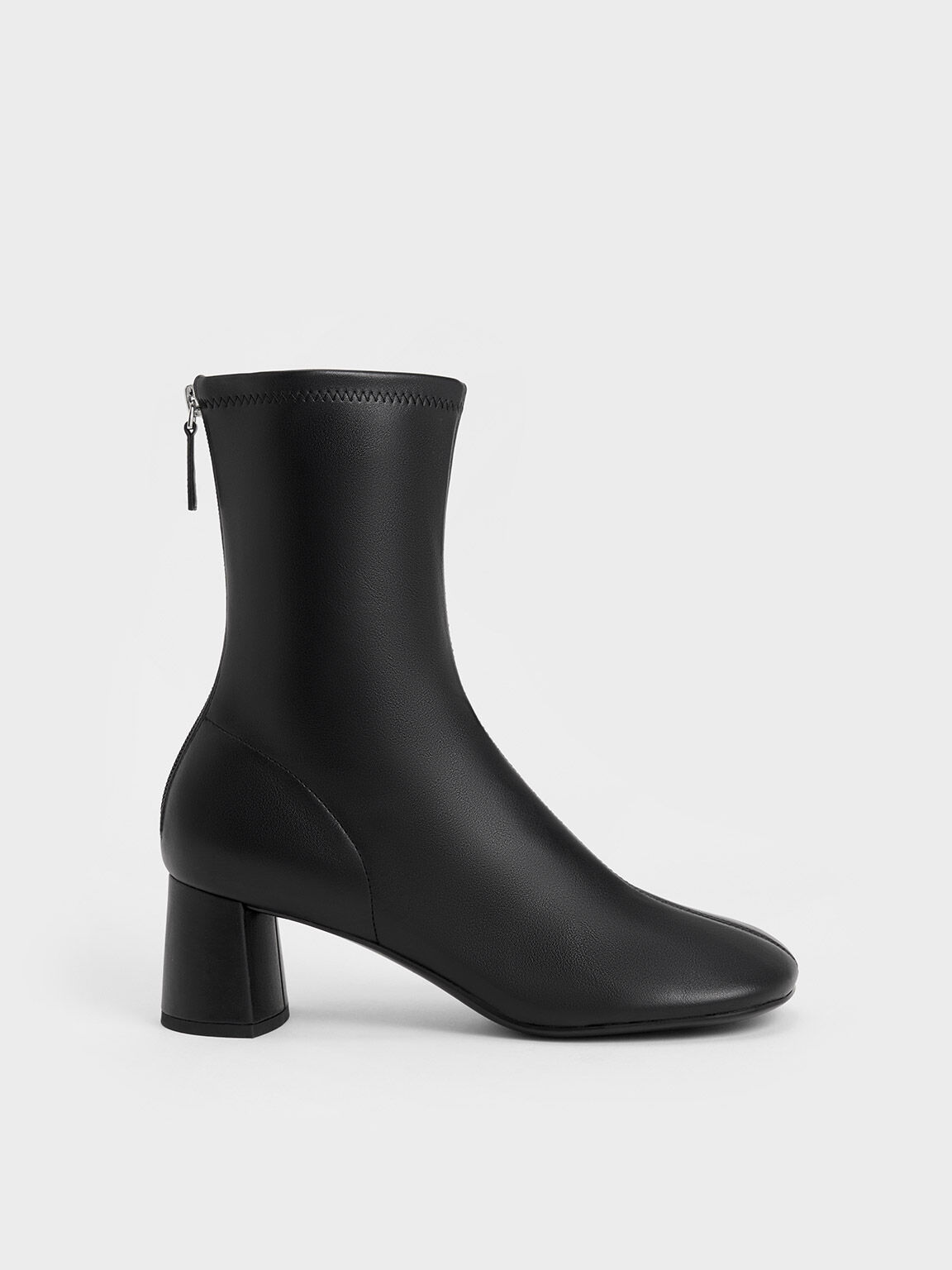 Black Round Toe Zip Up Ankle Boots CHARLES KEITH IN