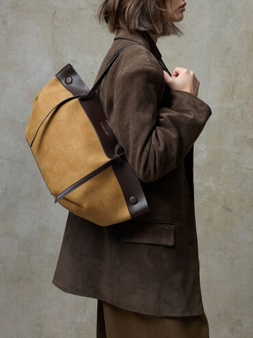 Calla Faux Suede Tote Bag, Sahara Sand, hi-res