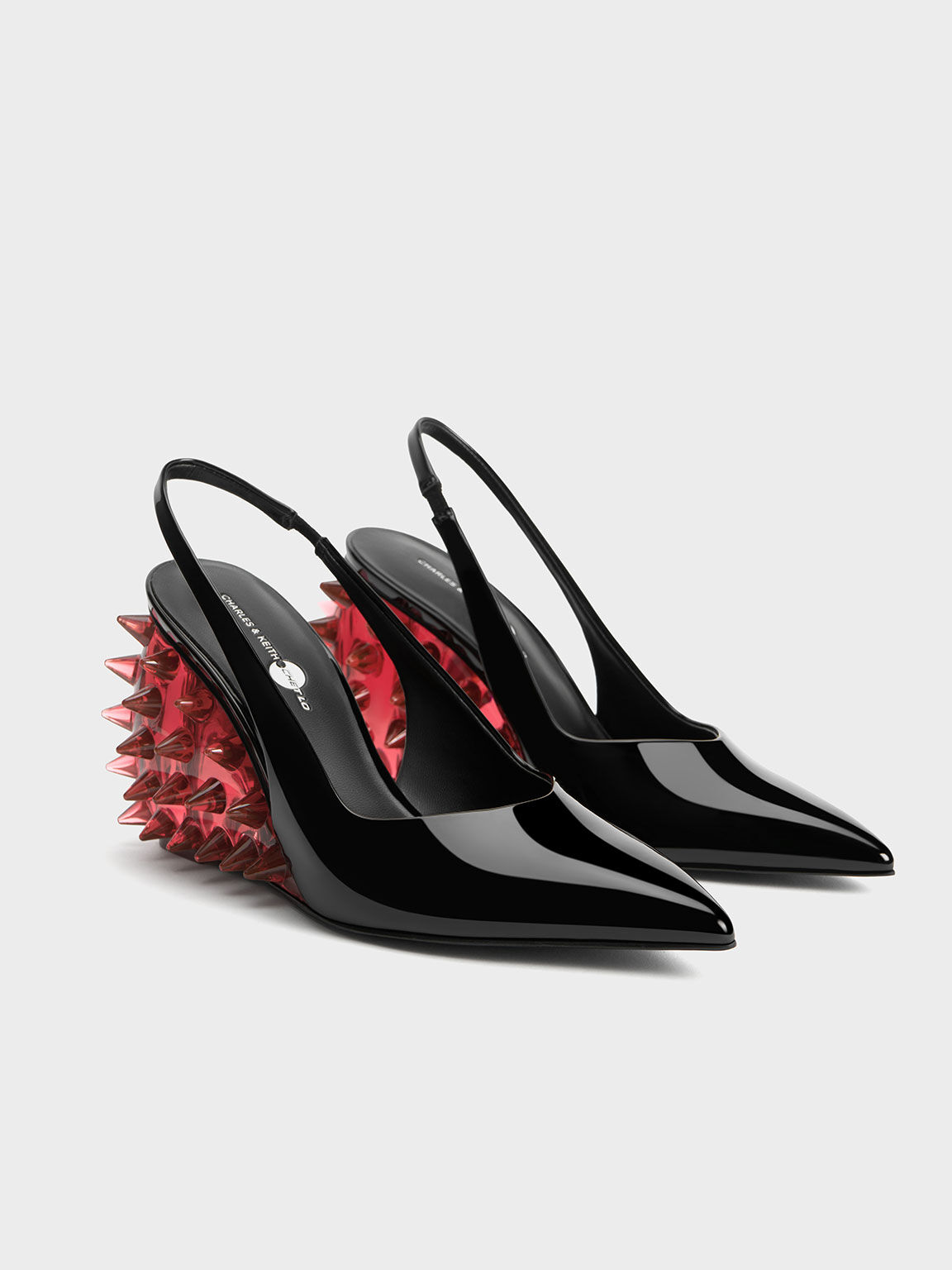 Red Patent Spike Heel Slingback Wedges CHARLES KEITH IN