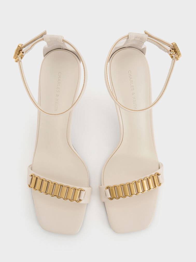 Metallic-Accent Heeled Sandals, Chalk, hi-res