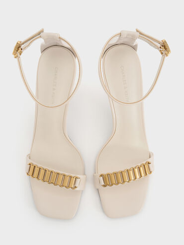 Metallic-Accent Heeled Sandals, Chalk, hi-res