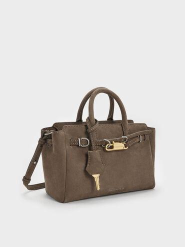 Mini Delfina Belted Tote Bag, Stone Grey, hi-res