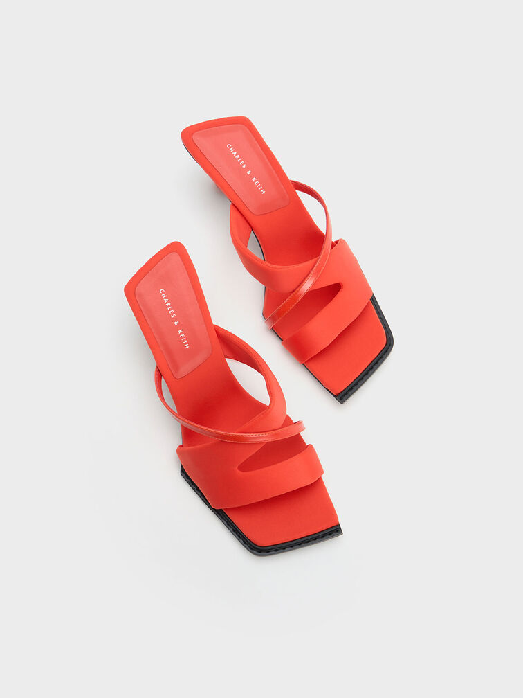 Crossover Sculptural Heel Sandals, Red, hi-res