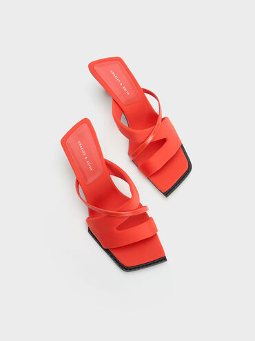 Crossover Sculptural Heel Sandals, Red, hi-res