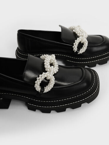 Perline Beaded Platform Loafers, Black, hi-res