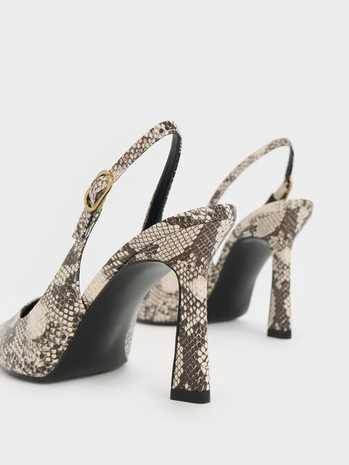 Snake-Print Trapeze Heel Slingback Pumps, Animal Print Natural, hi-res