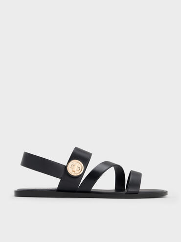 Yara Turn Lock Strappy Sandals, Black, hi-res