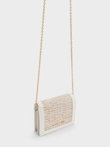 Micaela Tweed Card Holder, White, hi-res