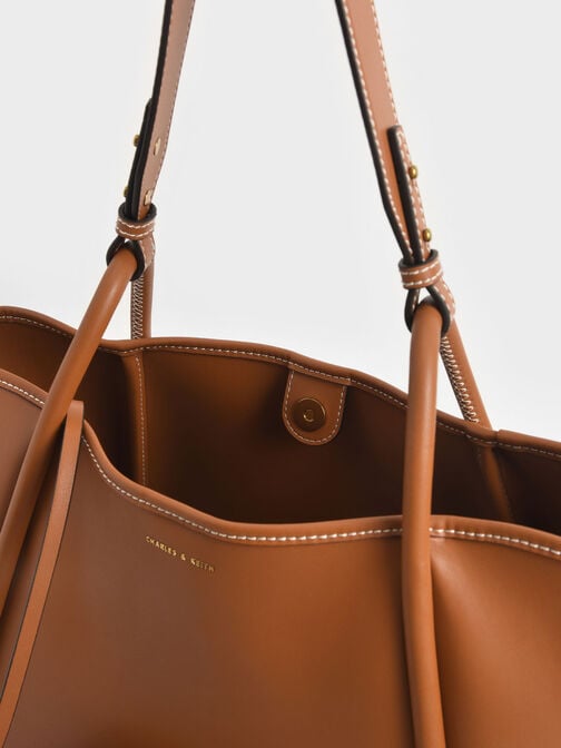 Large Stitch-Trim Slouchy Tote Bag, Cognac, hi-res